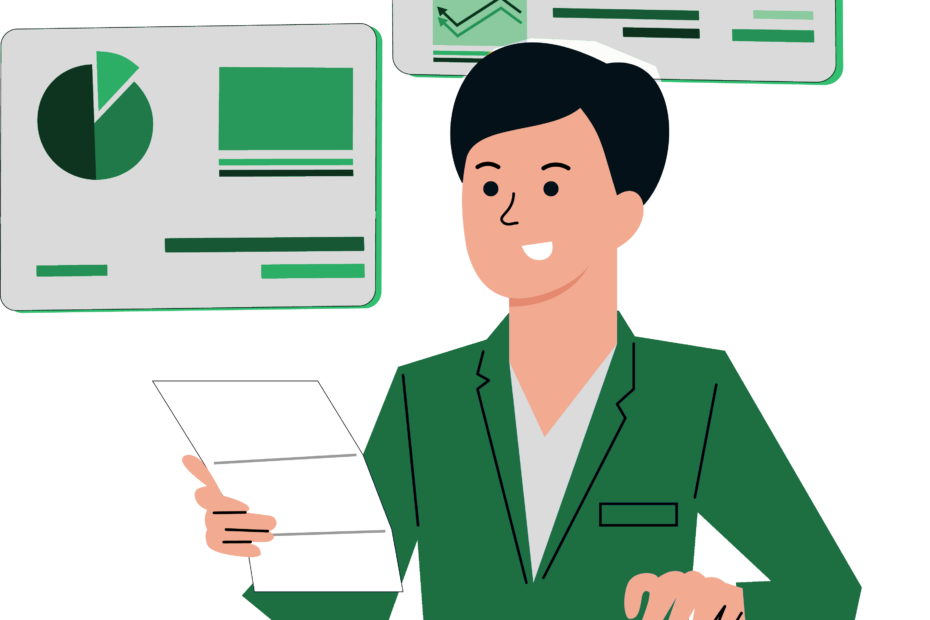 Mann erstellt einen Businessplan mithilfe eines Taschenrechners und Diagrammen