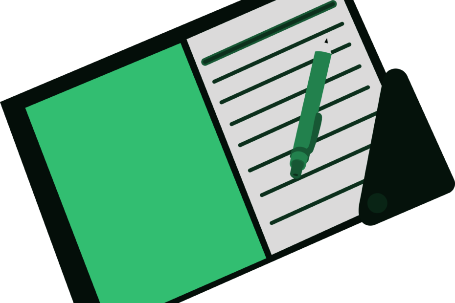 Notizblock, Vertrag mit Stift in Mappe